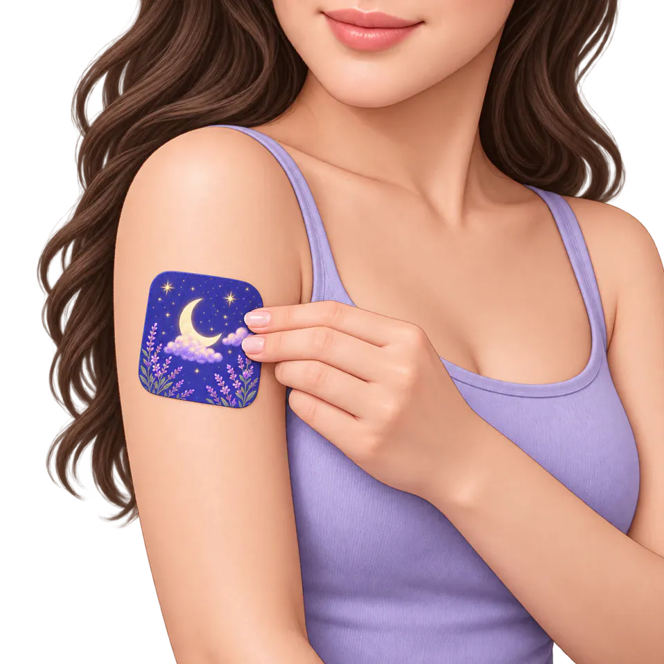 女性將 Gnight 睡眠貼片貼在上臂